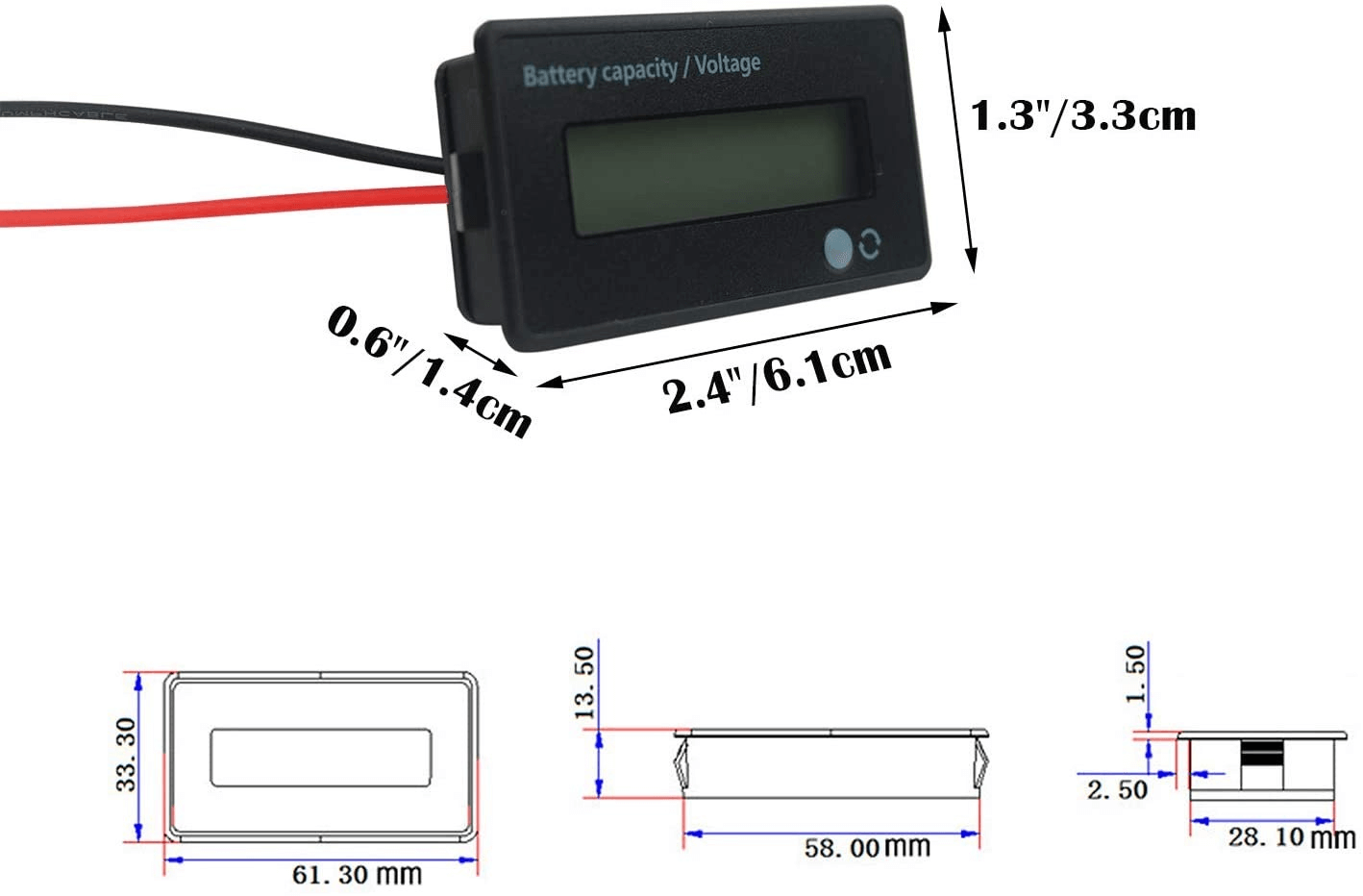 Battery Capacity Tester Meter Voltage Status Indicator Ty02k 100a for Lead Acid Lithium Iron Battery